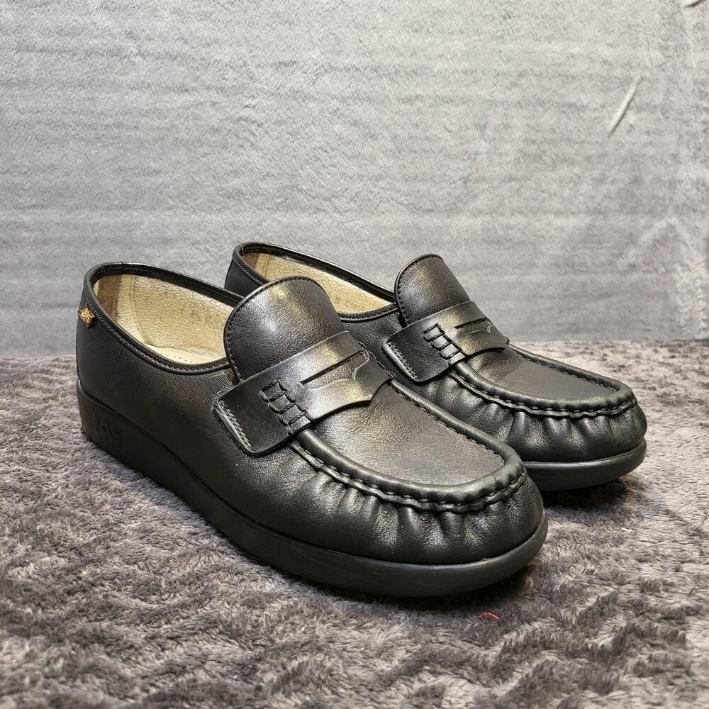 SAS Shoes Womens Size 8.5 Black Loafers Comfort Penny Handsewn Made in USA
